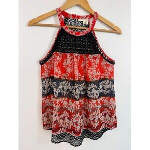 Meadow Rue Anthropologie Crochet Lace Halter Top Red‎ Floral Boho Peasant XS